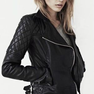 All Saints Black Quilted Leather Walker Jacket